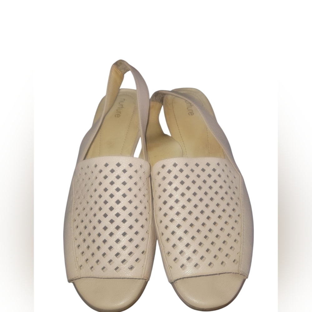 Nuture Noya Women's Cream Slingback Cut Out Leather Sandals Sz 9 1/2 M